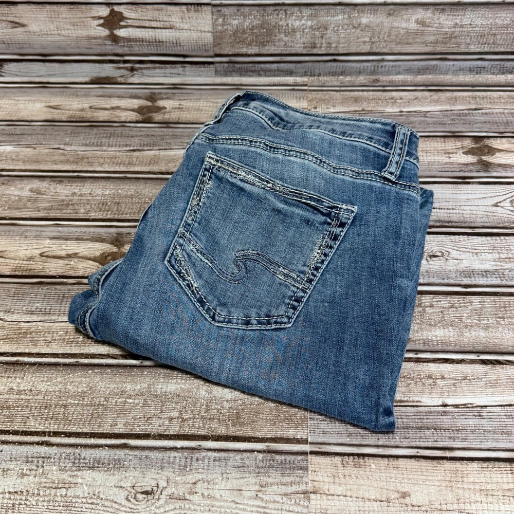 Silver Jeans Co. Elyse Straight Jeans 27x29 Blue Distressed Mid Rise Denim
